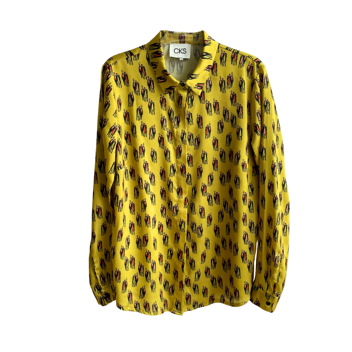 Groengele blouse CKS met mannetjes