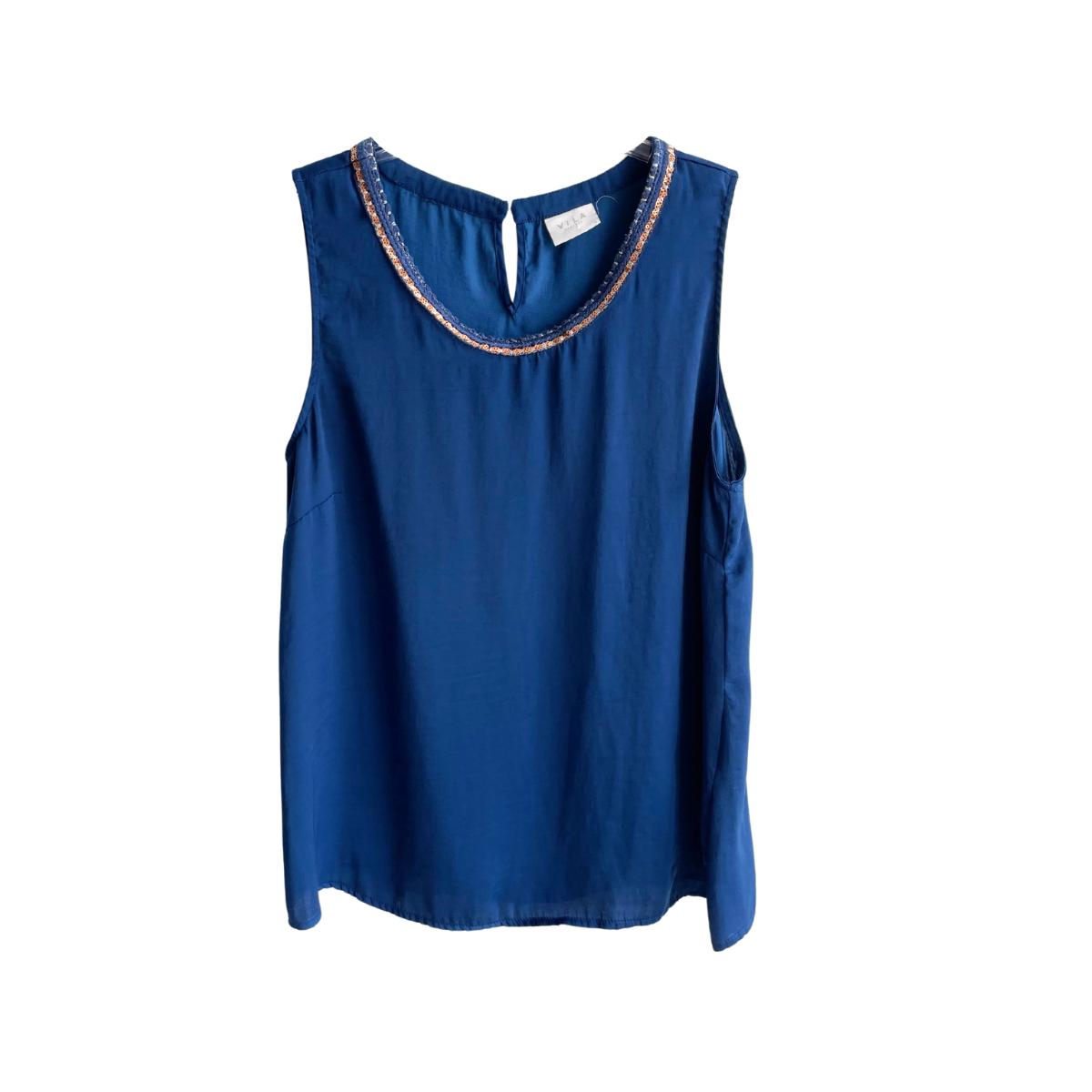 Blauwe top met pailletten kraag