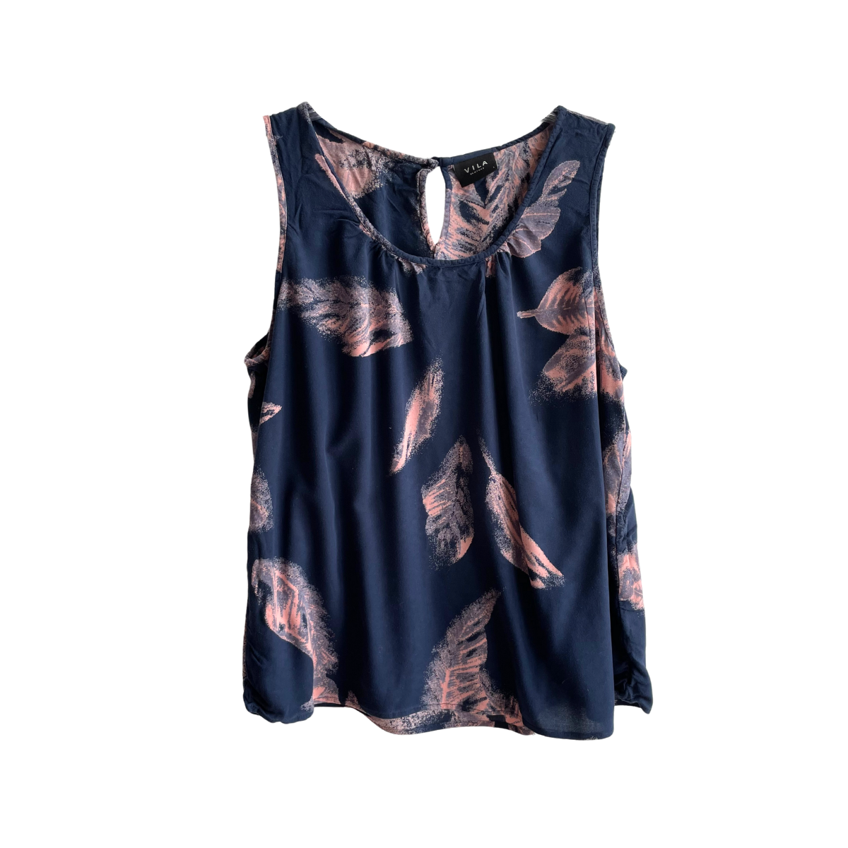 Blauwe top met veren/blaadjes