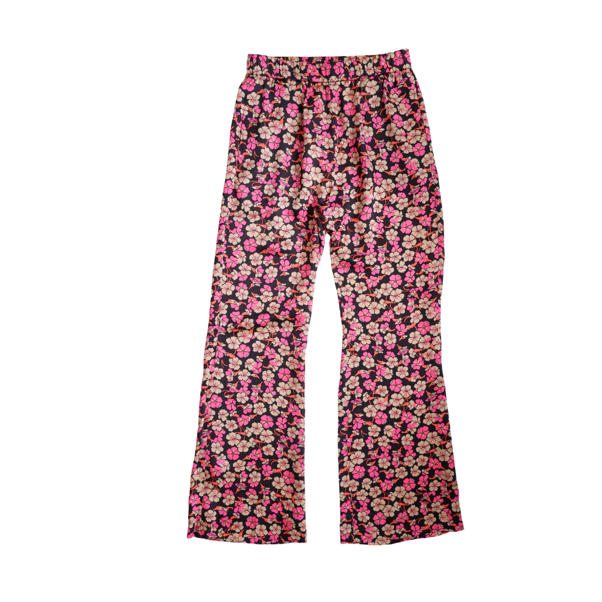 Zwarte broek met felroze bloemen