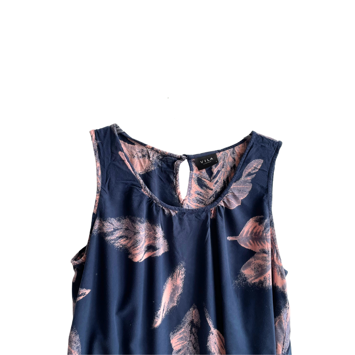 Blauwe top met veren/blaadjes