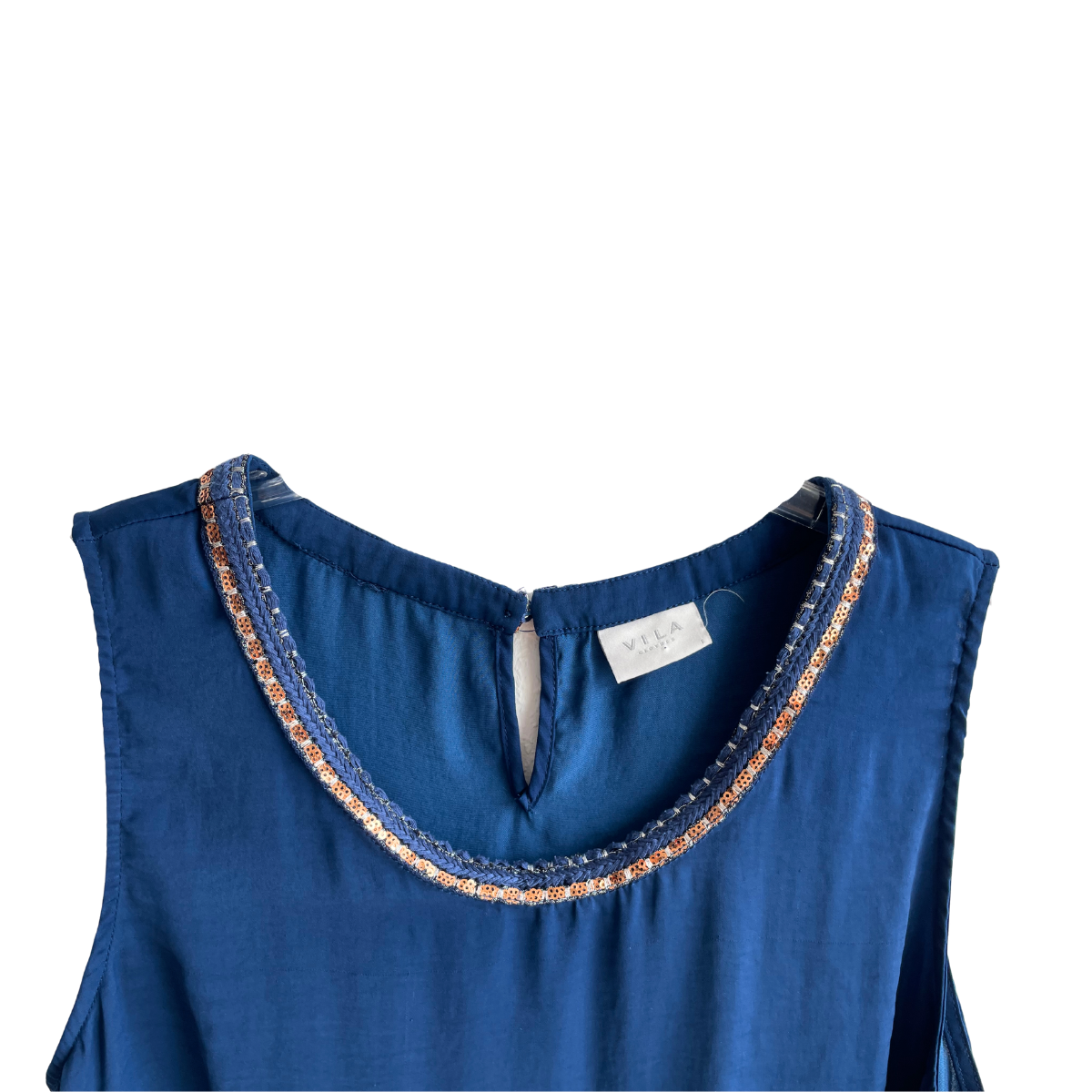 Blauwe top met pailletten kraag