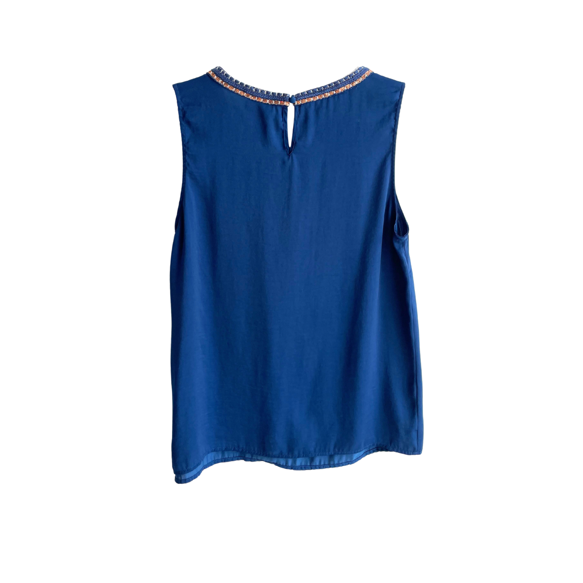 Blauwe top met pailletten kraag