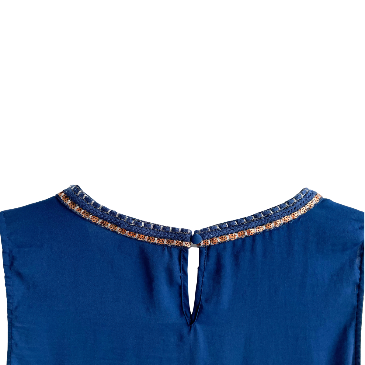 Blauwe top met pailletten kraag
