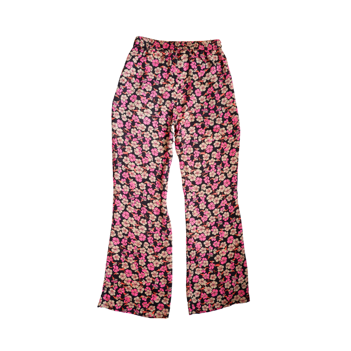Zwarte broek met felroze bloemen