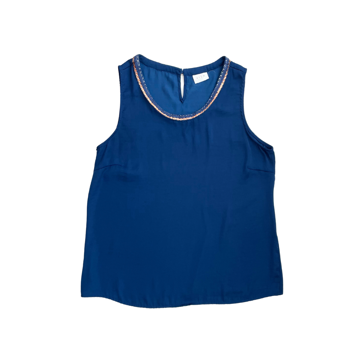Blauwe top met pailletten kraag
