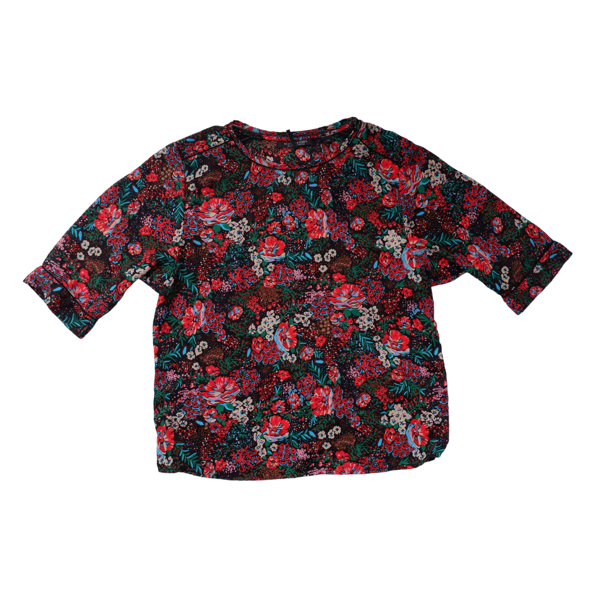 Zwarte blouse met felgekleurd bloemenmotief
