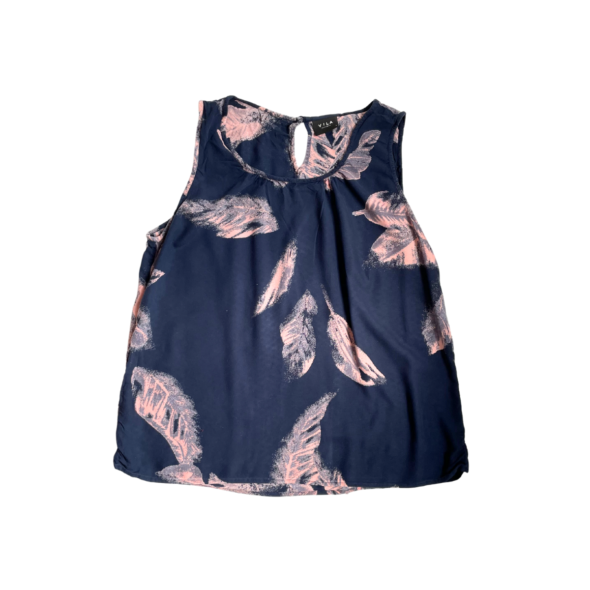 Blauwe top met veren/blaadjes