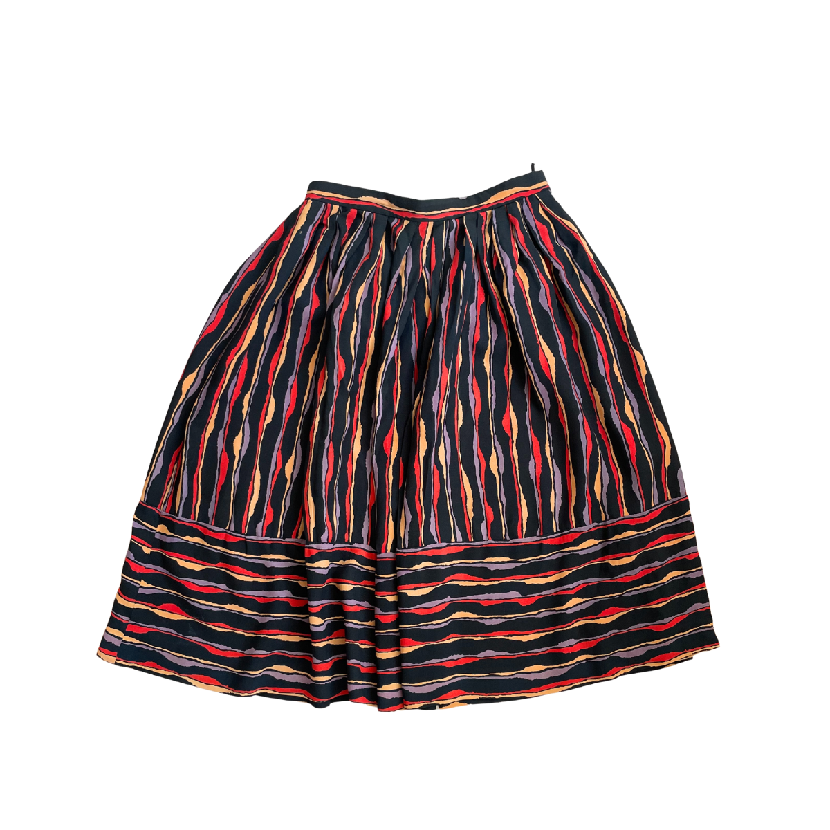 Zwarte kleurig gestreepte retro rok