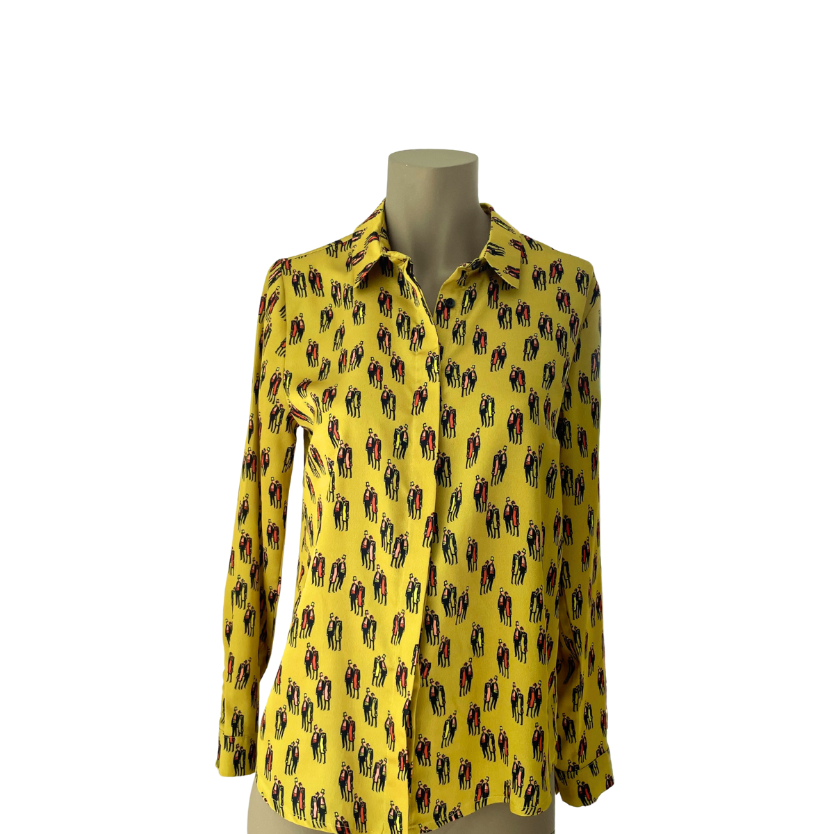 Groengele blouse CKS met mannetjes
