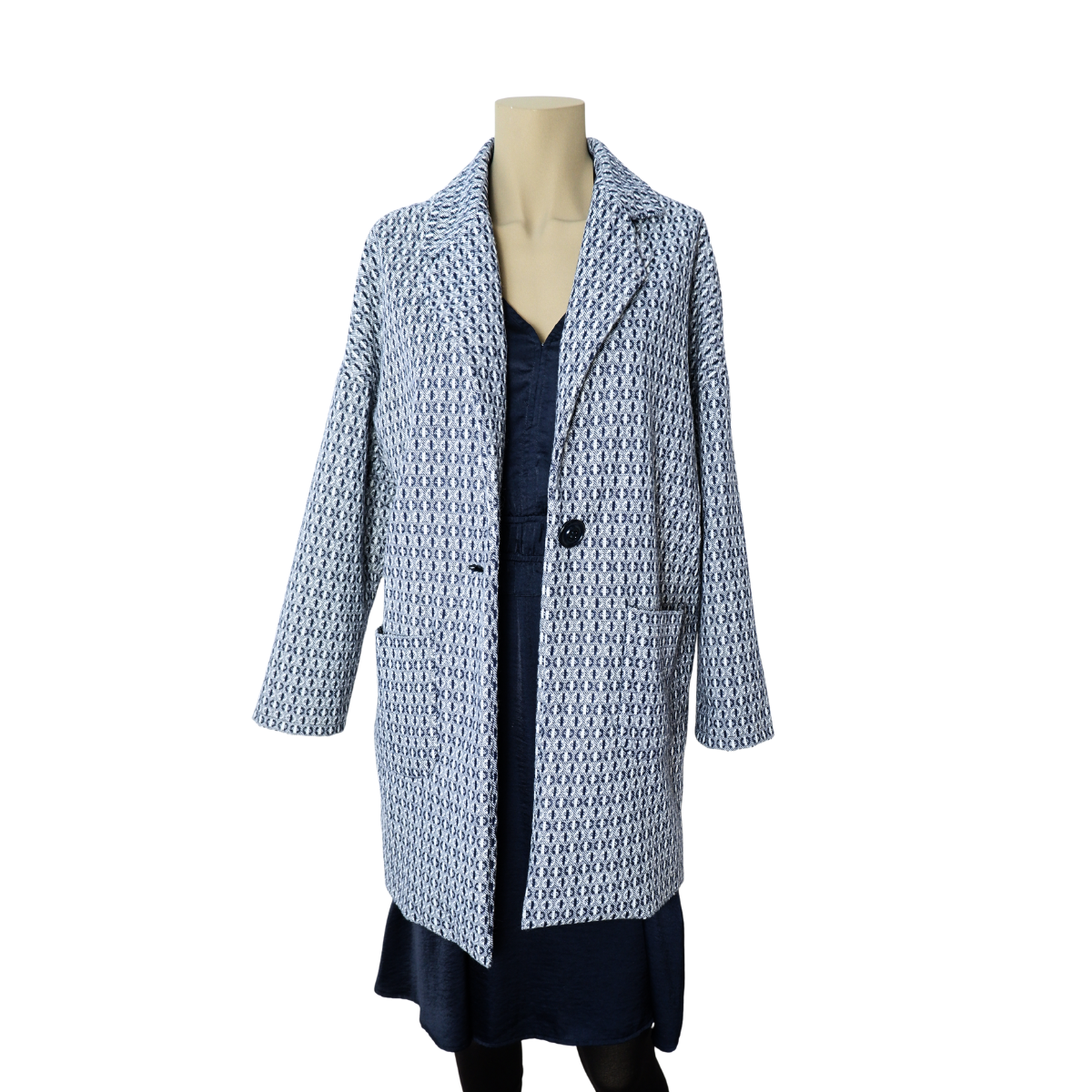 Blauwe zelfgemaakte vest met motief