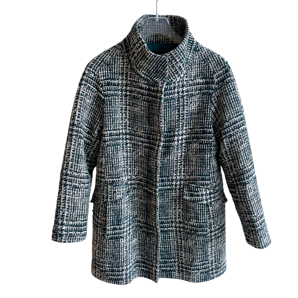 Blauwgroene/witte winterjas