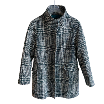 Blauwgroene/witte winterjas