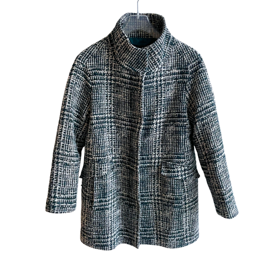 Blauwgroene/witte winterjas