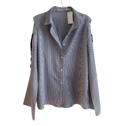 Zwart gestreepte blouse met ontblote schouders