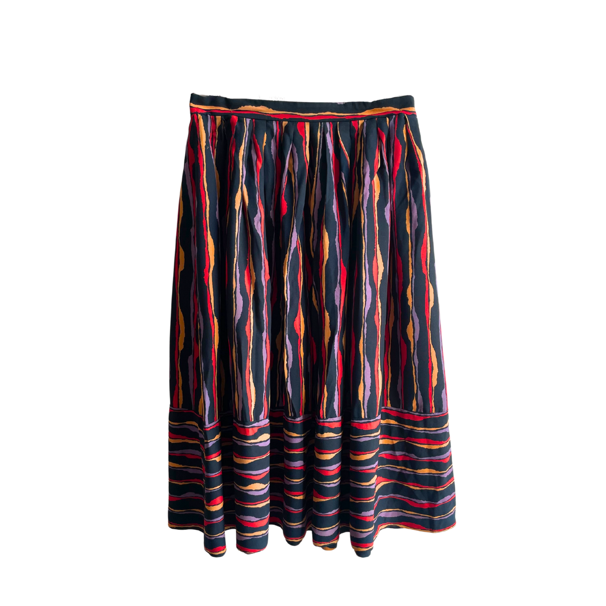 Zwarte kleurig gestreepte retro rok