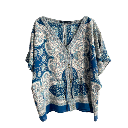 Blauwe wijde blouse 100% zijde