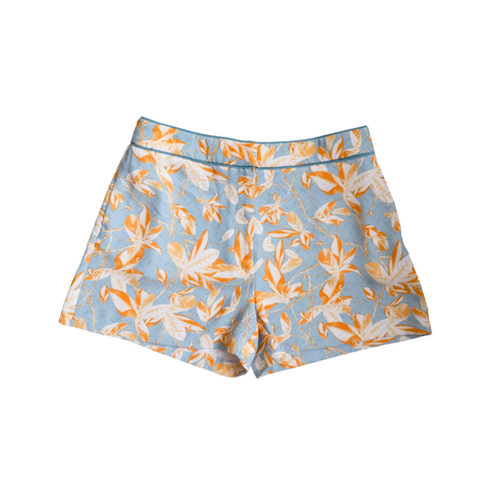 Blauwe short met bladeren print