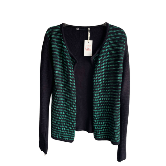 Zwart gilet met groene lijnen