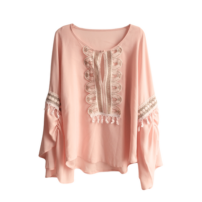 Roze blouse met frivole mouwen