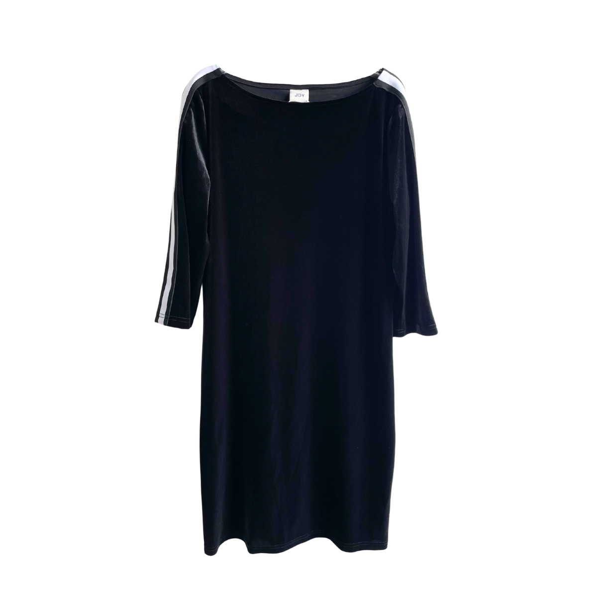 Zwart kleedje met witte streep velours