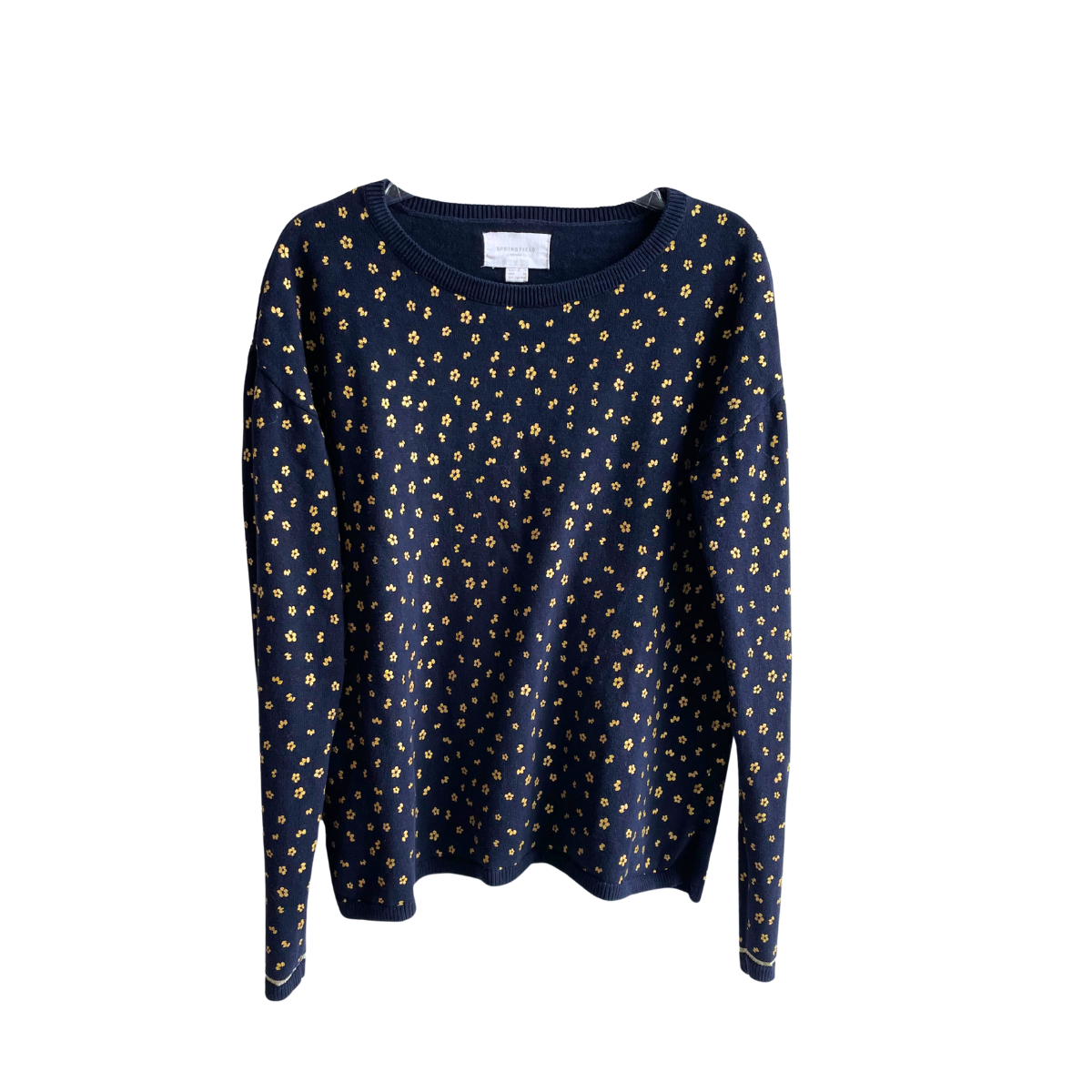 Blauwe trui met bloemen