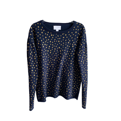 Blauwe trui met bloemen