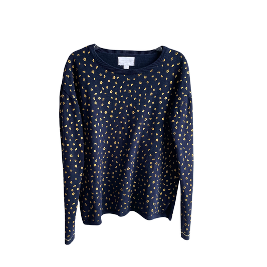 Blauwe trui met bloemen