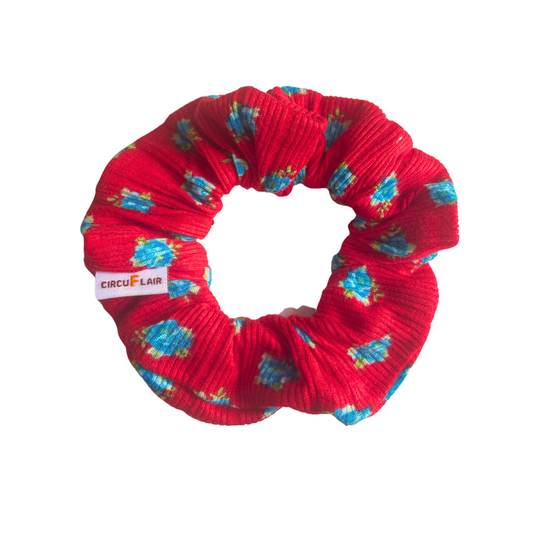 Scrunchie rood bloemen