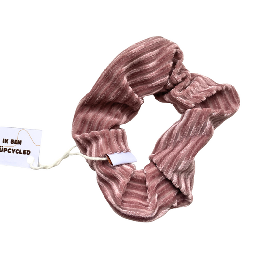 Scrunchie vuilroze geribbeld