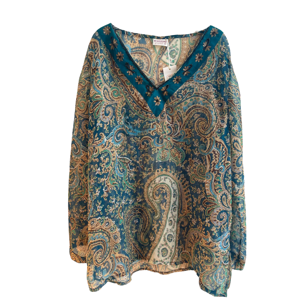 Meerkleurige blouse met mooie patronen maat 48