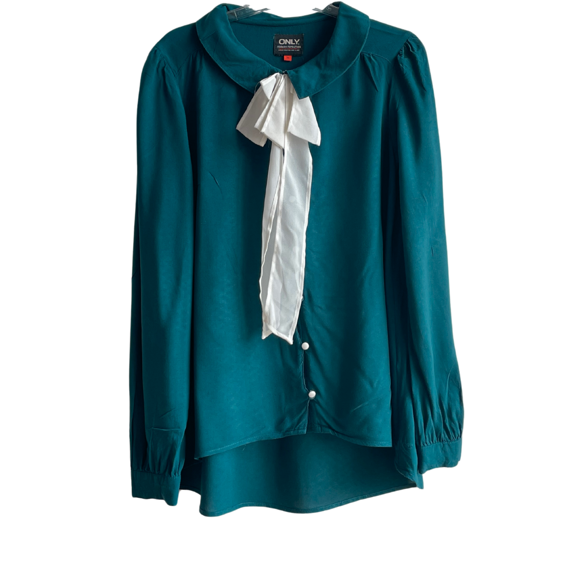 Blauwgroene blouse met strik