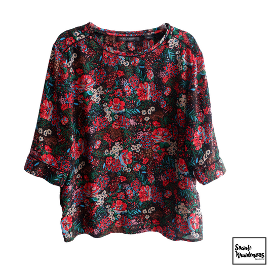 Zwarte blouse met felgekleurd bloemenmotief