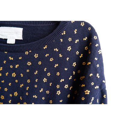 Blauwe trui met bloemen