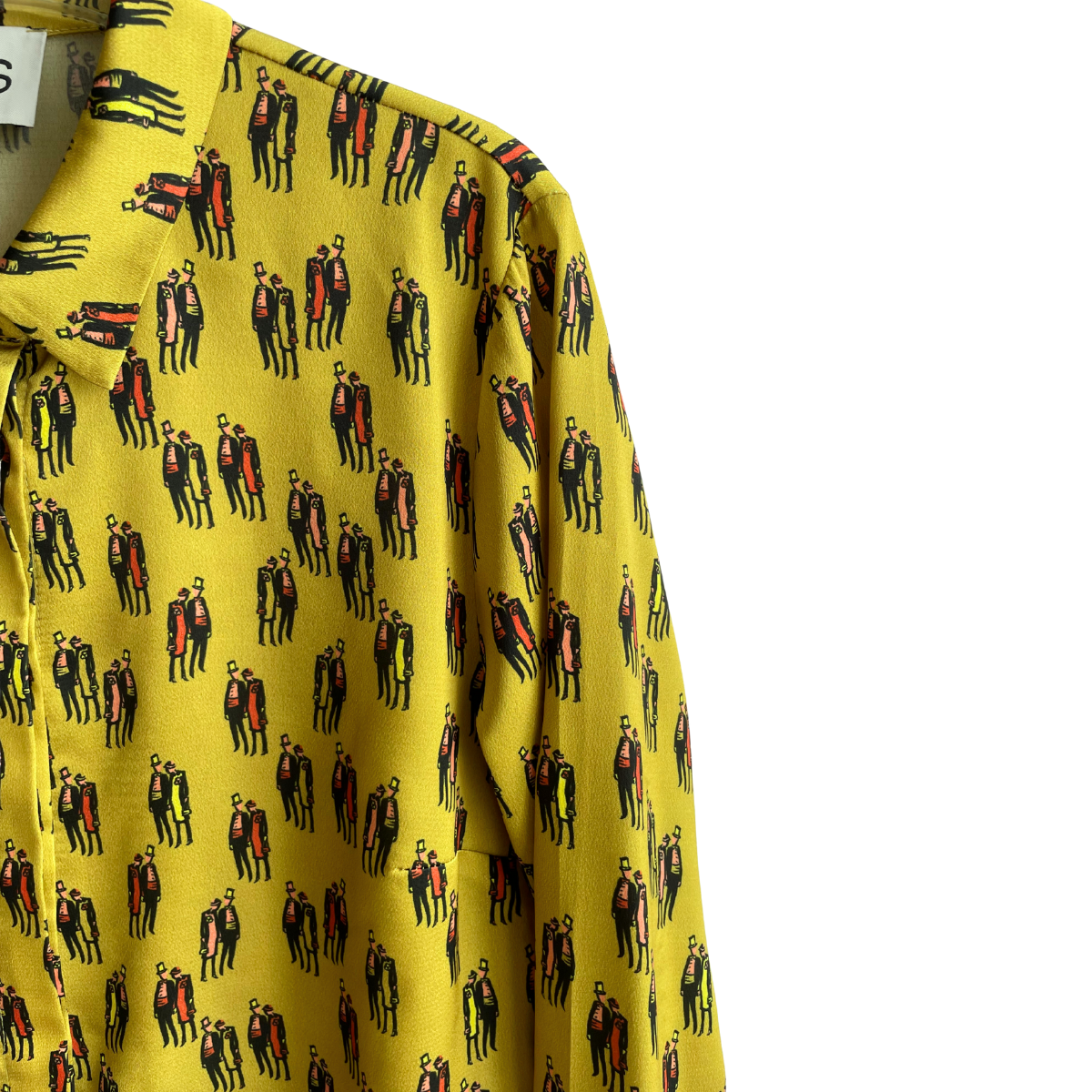 Groengele blouse CKS met mannetjes