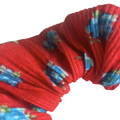 Scrunchie rood bloemen