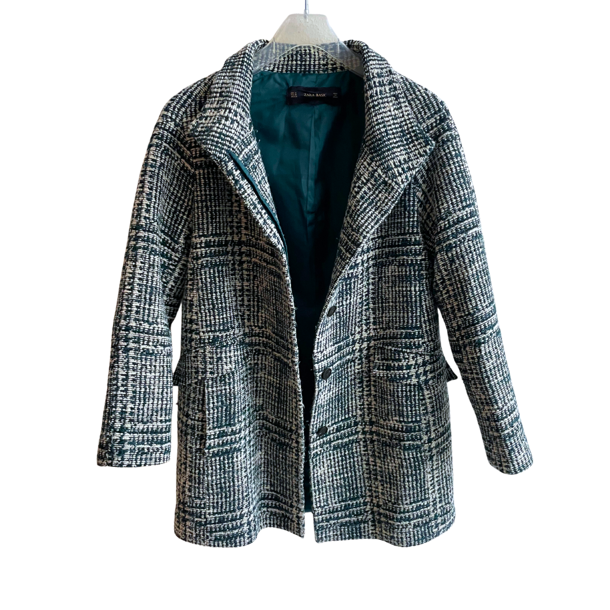 Blauwgroene/witte winterjas