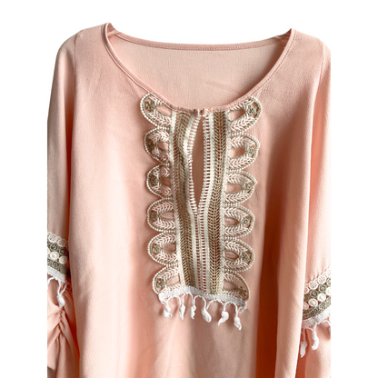Roze blouse met frivole mouwen