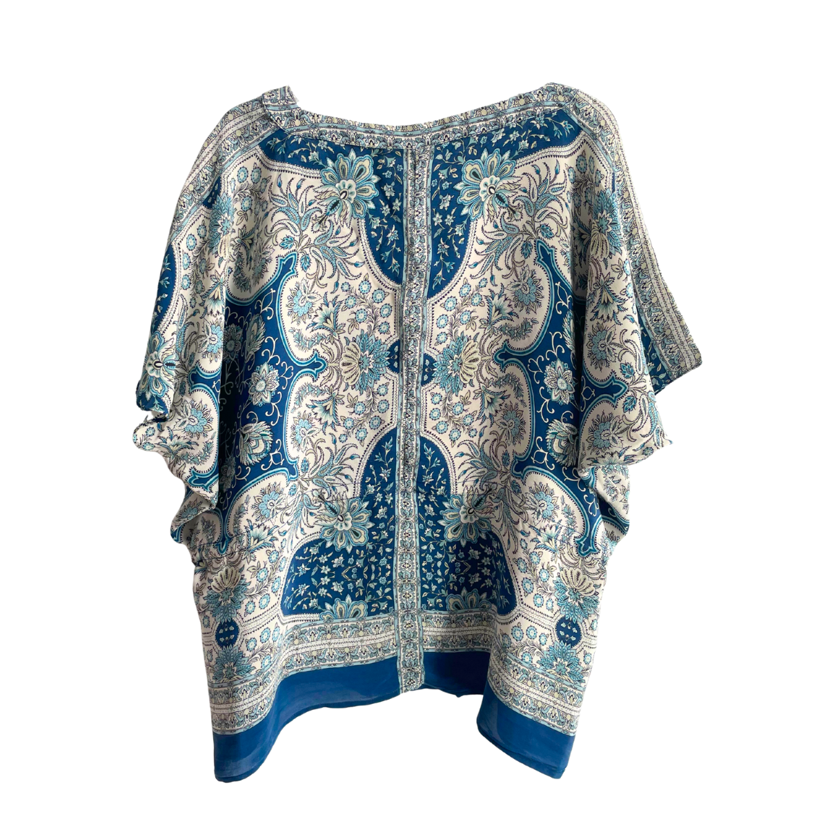 Blauwe wijde blouse 100% zijde