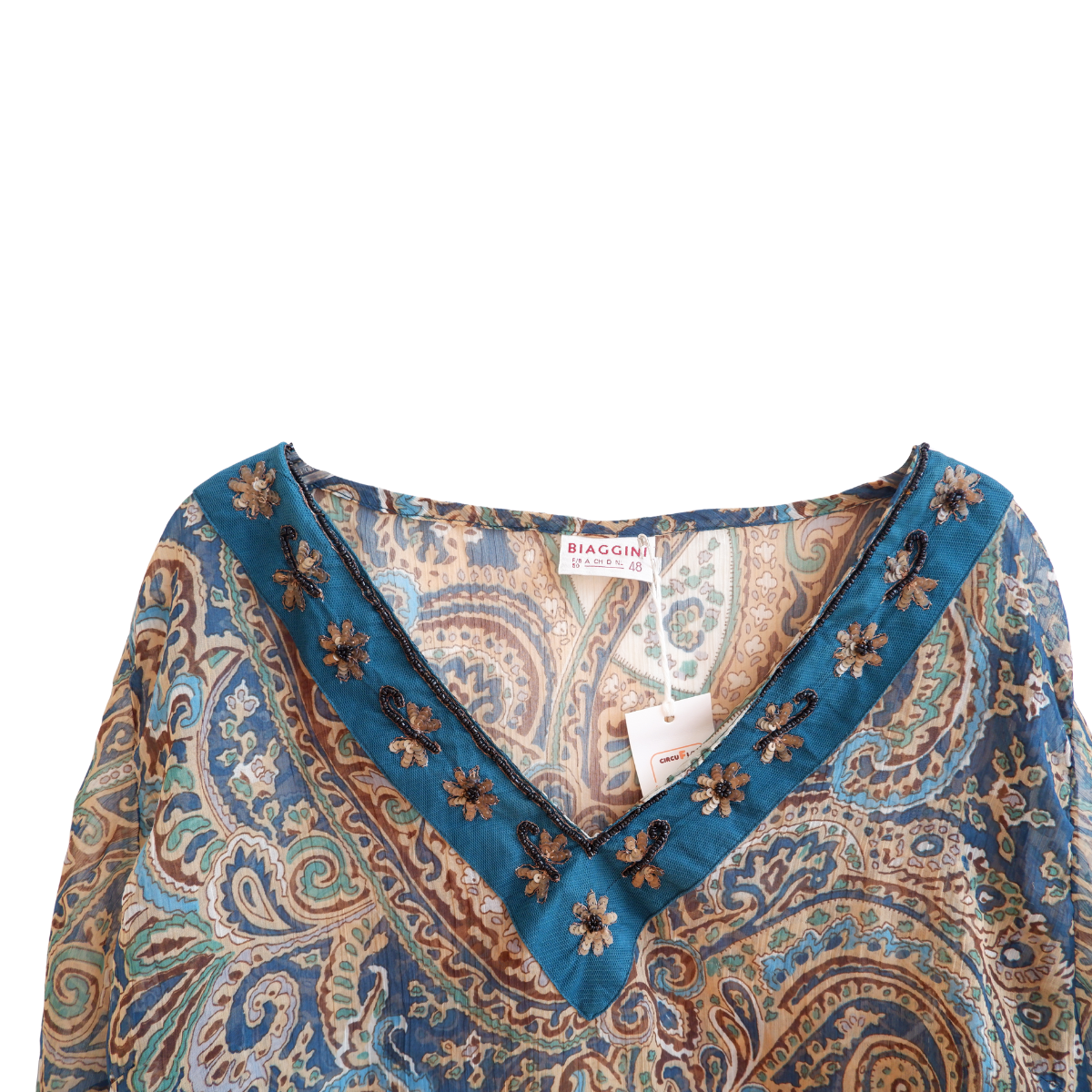 Meerkleurige blouse met mooie patronen maat 48