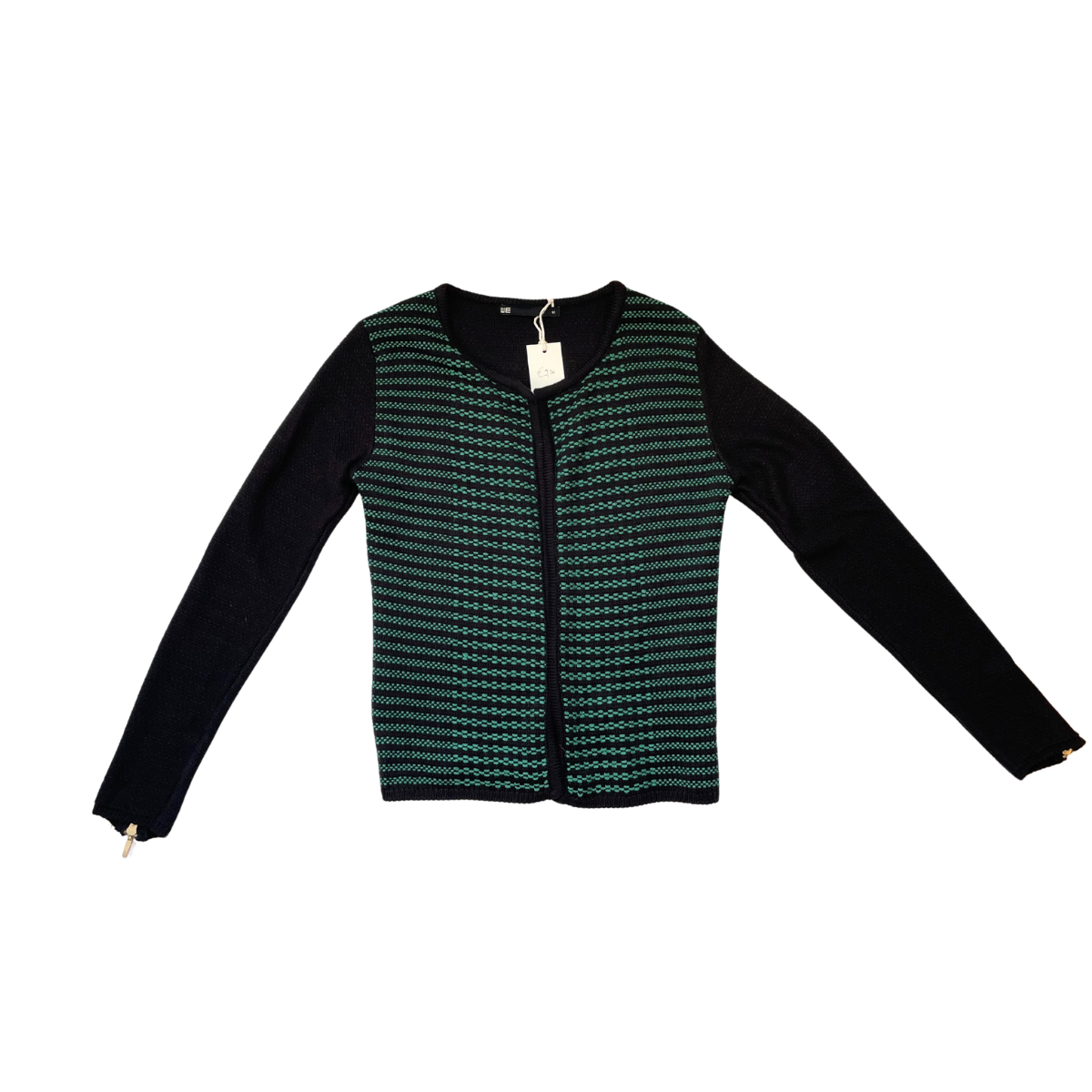 Zwart gilet met groene lijnen