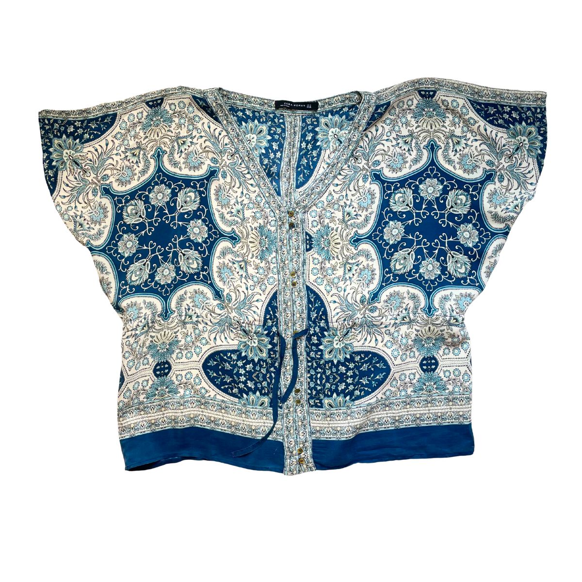 Blauwe wijde blouse 100% zijde