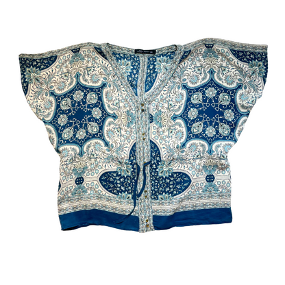 Blauwe wijde blouse 100% zijde