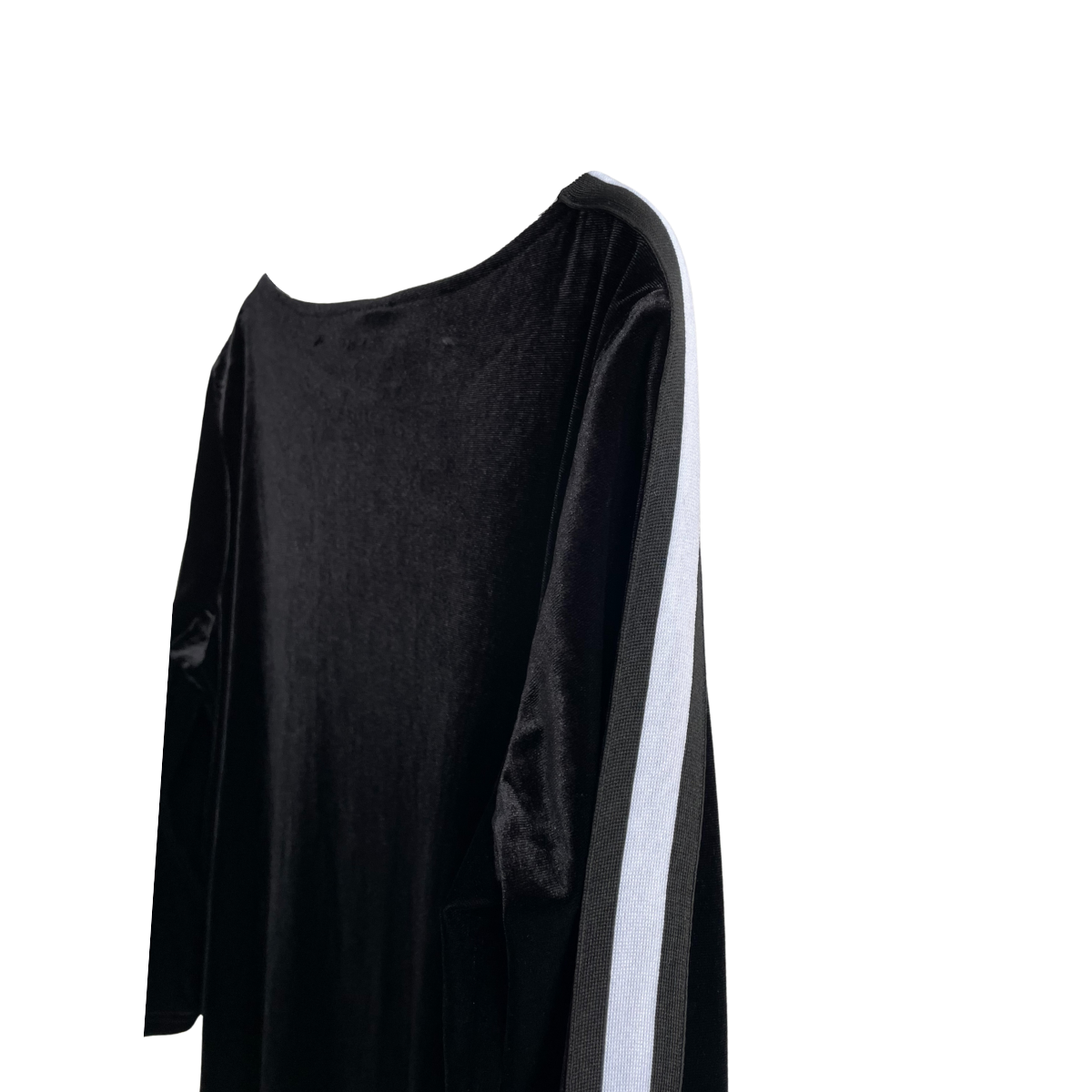 Zwart kleedje met witte streep velours