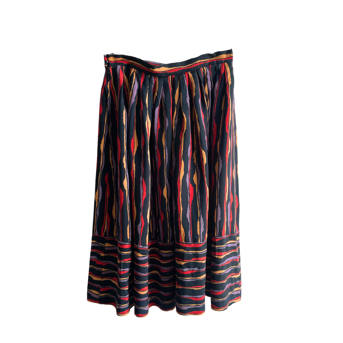 Zwarte kleurig gestreepte retro rok