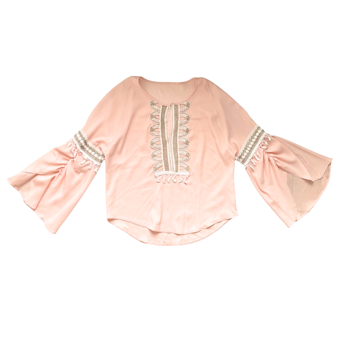 Roze blouse met frivole mouwen