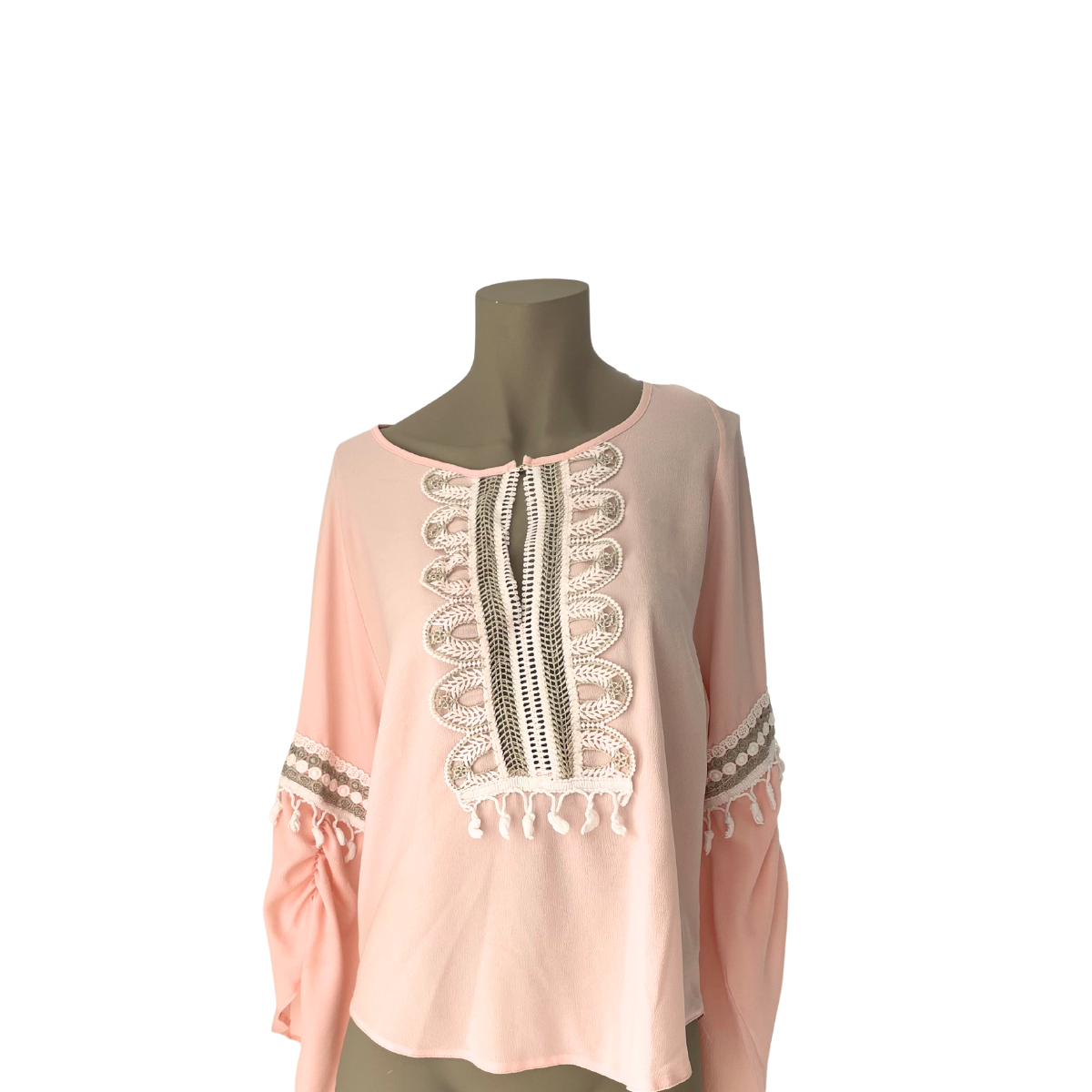 Roze blouse met frivole mouwen