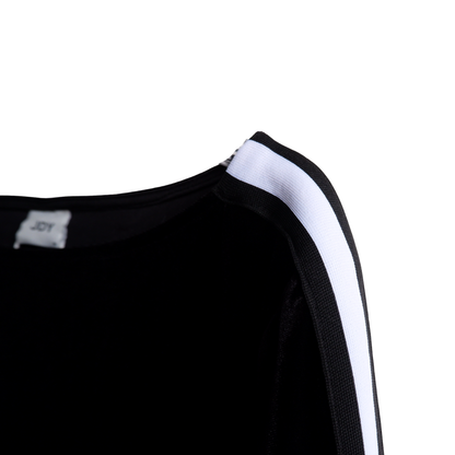 Zwart kleedje met witte streep velours