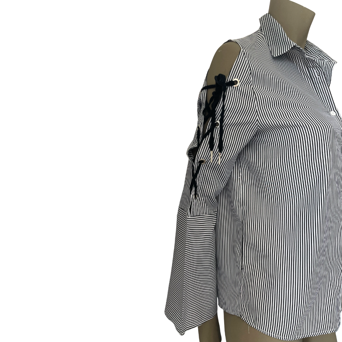 Zwart gestreepte blouse met ontblote schouders