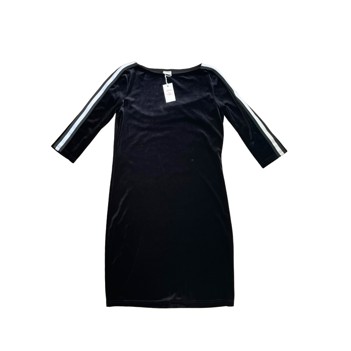 Zwart kleedje met witte streep velours